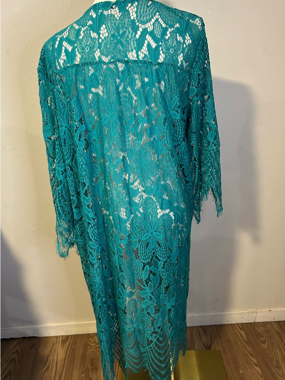 love, Fire Teal Crochet Lace Longline Open Duster - Picture 3 of 7